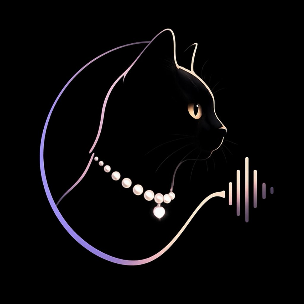 Black cat with pearl necklace listening — Wisprcat